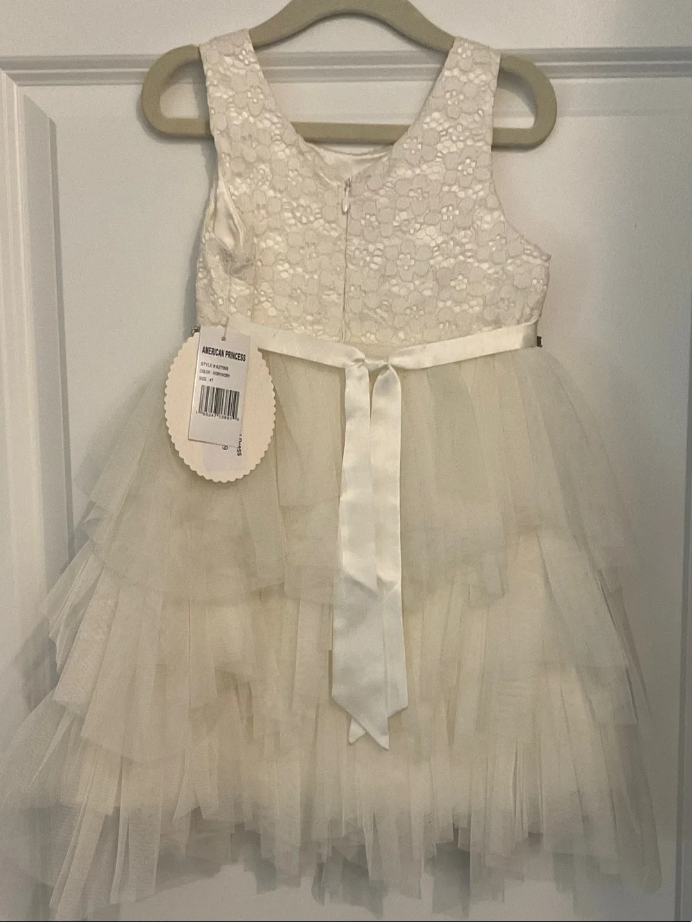 American Princess Ivory Lace Bodice Tulle Party Dress with Rhinestone Waist